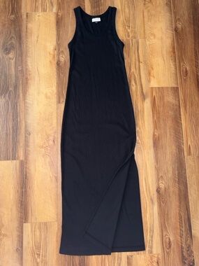 Universal Thread Black Ribbed Tank Maxi Dress with Side Slit
